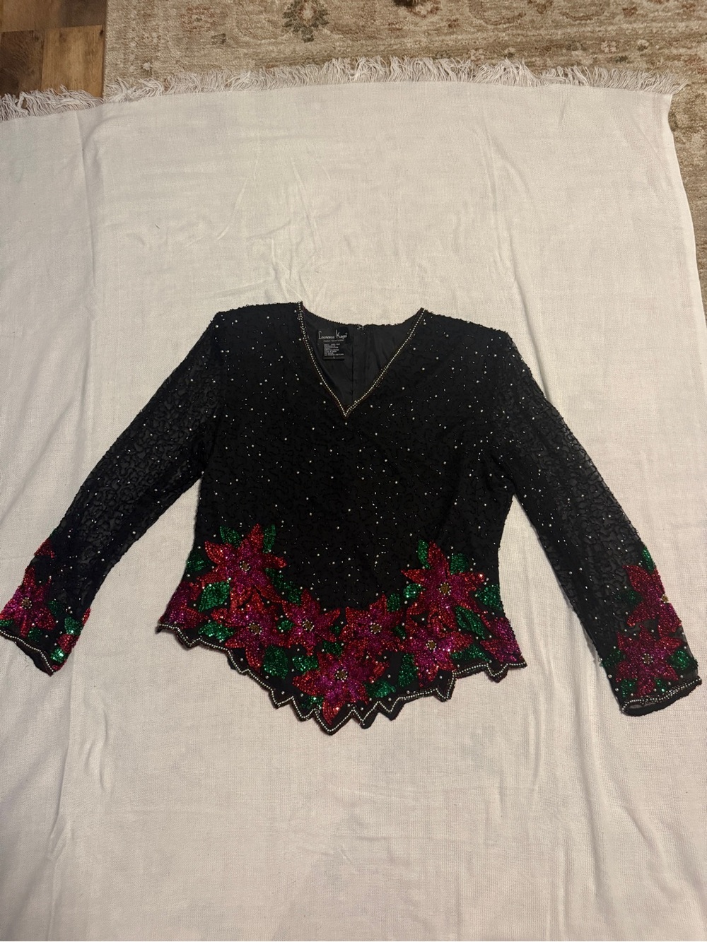 Vintage Lawrence Kazar Christmas beaded Poinsettia Blouse